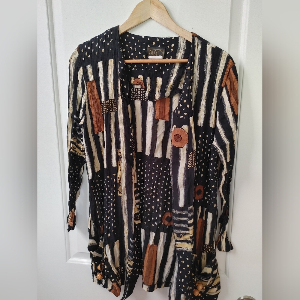 ALGO Vintage Black & Brown Patterned Cardigan ~ Size 13/14
